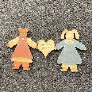 Country Friends Wooden Sign Shelf sitter decor Bunny Bear Love Heart 80s 90s